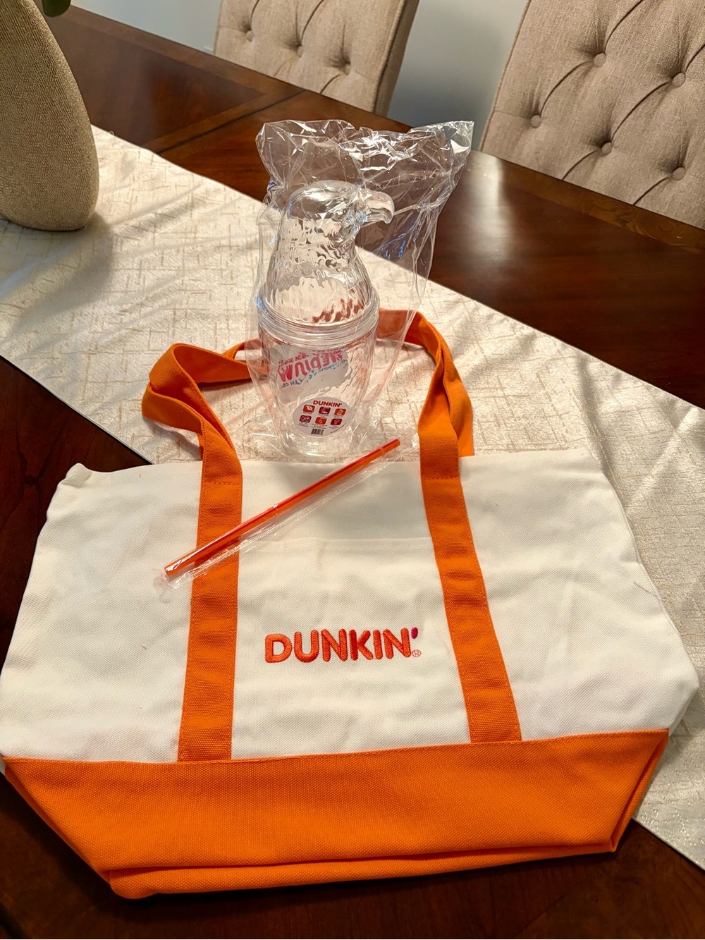 Dunkin Tote Bag large Orange & Dunkin Eagle Cup With Straw 2026 New